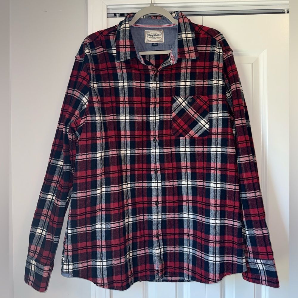 Flag & Anthem Men's Red Plaid Casual Button Down Shirt Size XL